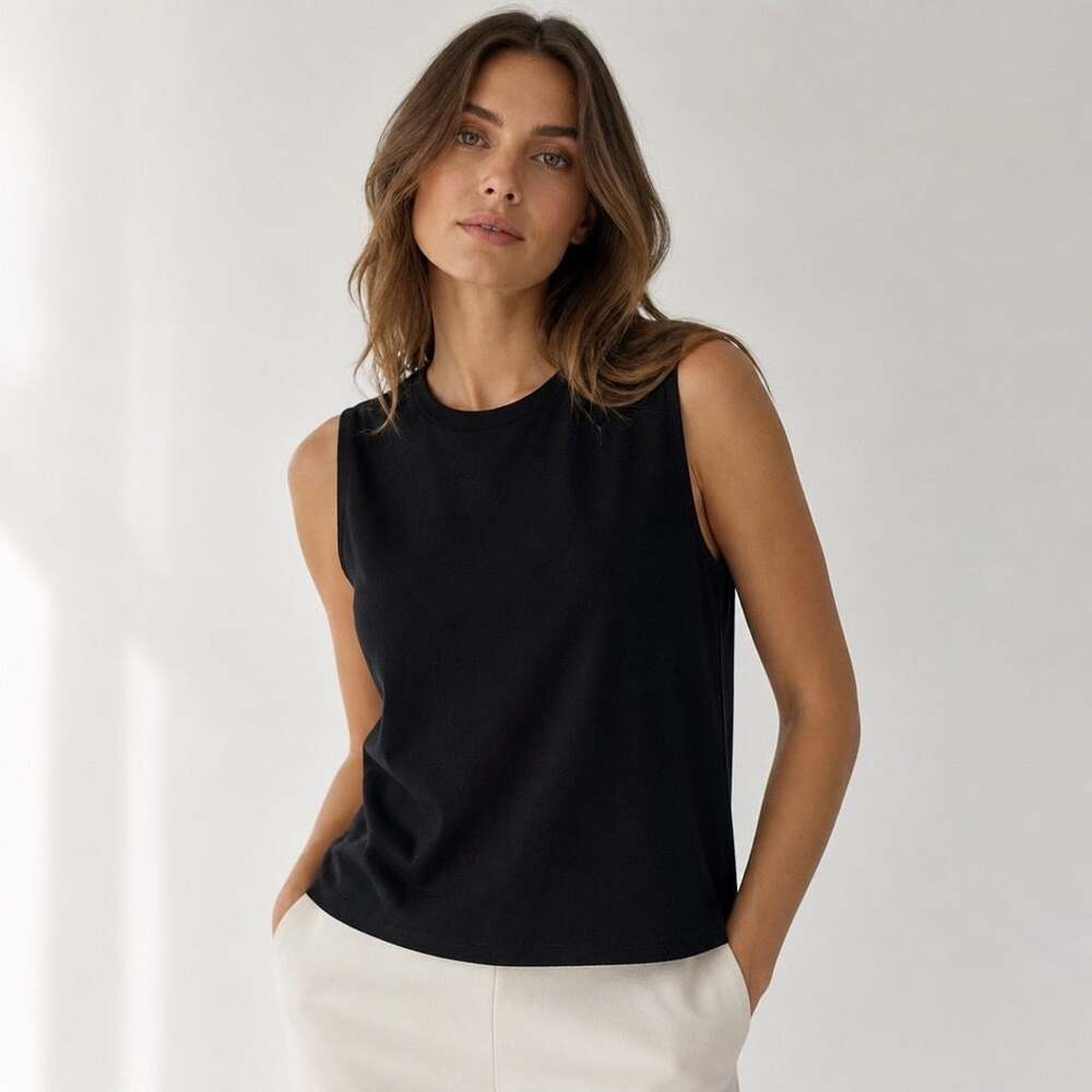 Eileen Fisher Black Viscose Nylon Knit Tank Top Sample